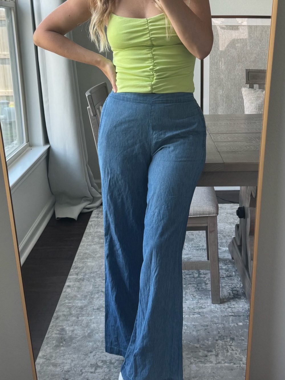 Relaxed Wide-Leg Women’s Faux Jeans - Medium Blue Wash - Picture 12 of 12